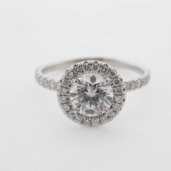 Estate Sale 18k White Gold CZ Diamond Halo Engagement Ring Women Size 7 Vintage
